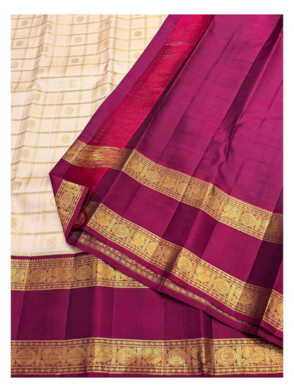 Handwoven Kanchipuram Silk Saree - Cream with Wine Border
