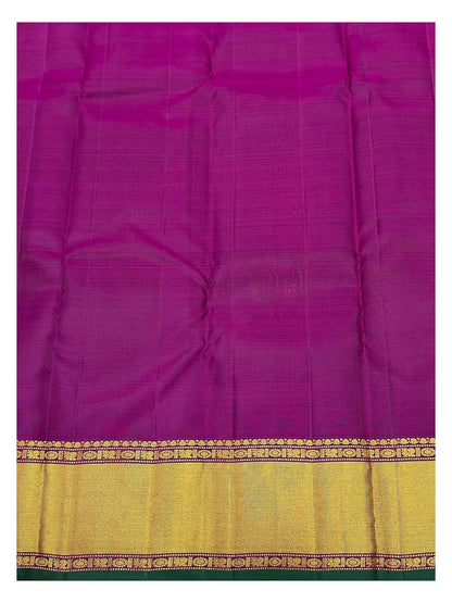 Handwoven Kanchipuram Silk Saree - Dark Green with Elephant Buttas and Magenta Pallu