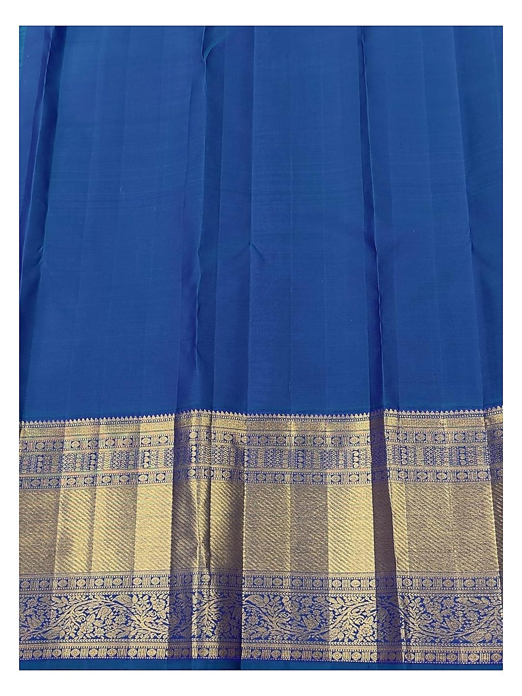 Handwoven Kanchipuram Silk Saree - Deep Blue with Gold-Toned Border