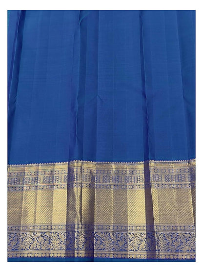 Handwoven Kanchipuram Silk Saree - Deep Blue with Gold-Toned Border