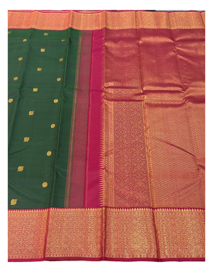 Handwoven Kanchipuram Silk Saree - Deep Green with Magenta Contrast Zari Border