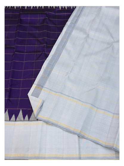 Detail view of the ice blue pallu and border on the handwoven Kanchipuram silk saree