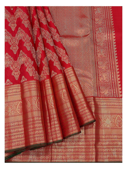 Handwoven Kanchipuram Silk Saree - Deep Red with Broad Gold Woven Border