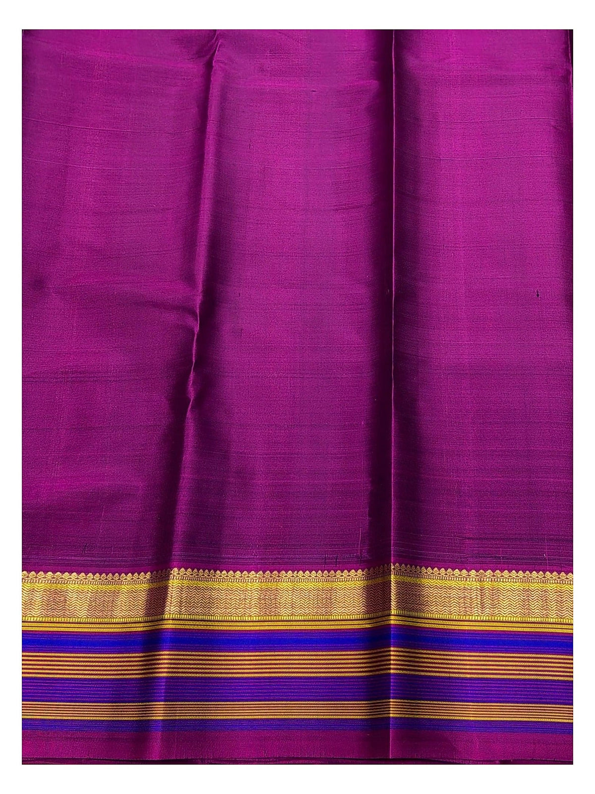 Handwoven Kanchipuram Silk Saree - Emerald Green with Gold Buttas and Magenta Striped Pallu