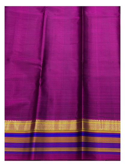 Handwoven Kanchipuram Silk Saree - Emerald Green with Gold Buttas and Magenta Striped Pallu