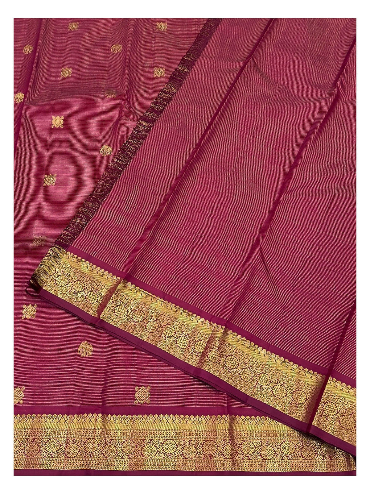 Handwoven Kanchipuram Silk Saree in Deep Magenta with Elephant Motifs