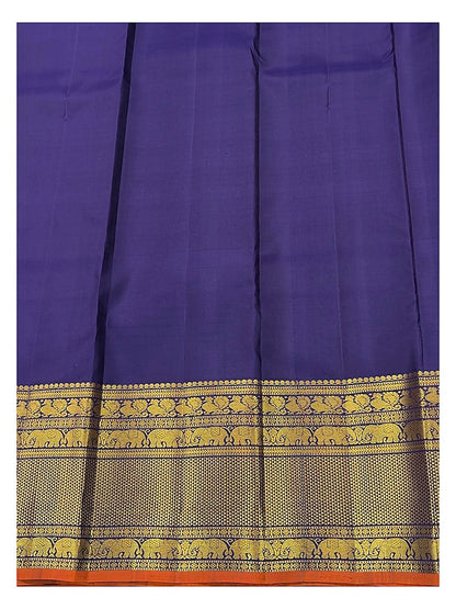 Handwoven Kanchipuram Silk Saree in Deep Purple with Elephant Zari Border