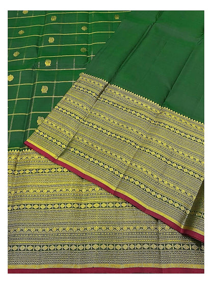 Handwoven Kanchipuram Silk Saree in Emerald Green with Gold-Toned Woven Border