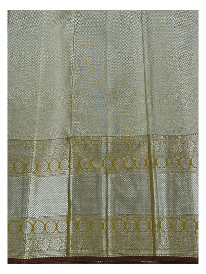 Handwoven Kanchipuram Silk Saree in Ivory with 2 Gram Gold Zari Border