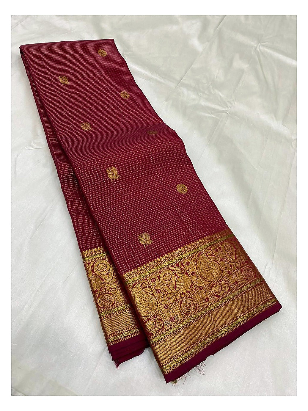 Handwoven Kanchipuram Silk Saree in Maroon with Rich Gold Zari Border