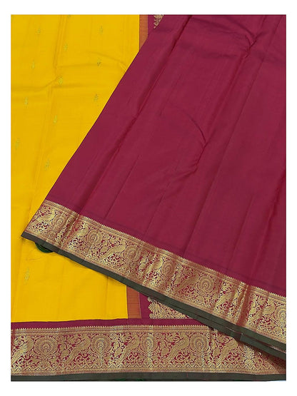 Handwoven Kanchipuram Silk Saree in Mustard with Magenta Zari Border