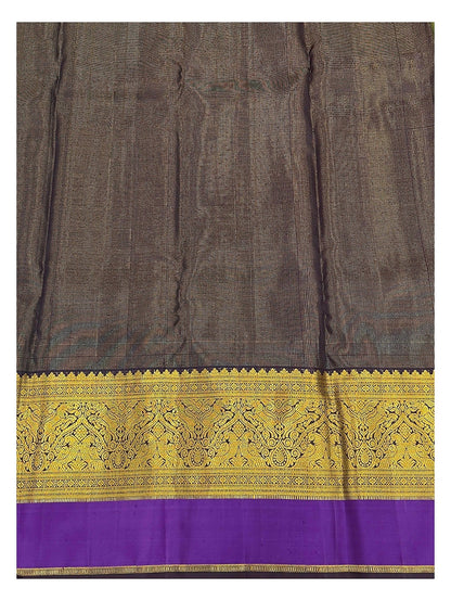Handwoven Kanchipuram Silk Saree in Olive Green with Purple Contrast Border