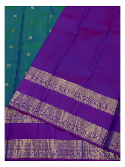 Handwoven Kanchipuram Silk Saree in Peacock Green with Royal Purple Zari Border