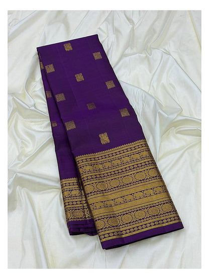Handwoven Kanchipuram Silk Saree in Purple with Rich Gold Border