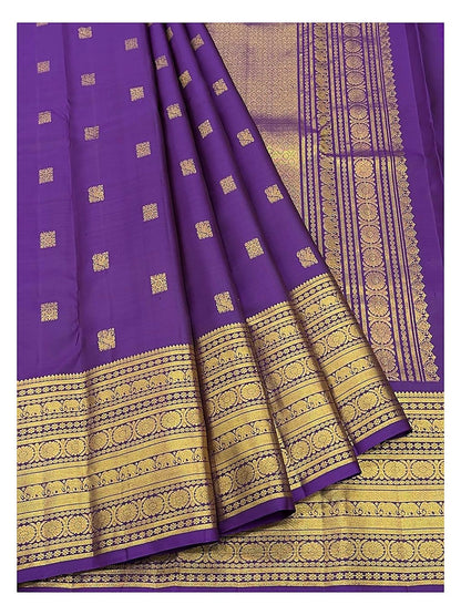 Handwoven Kanchipuram Silk Saree in Purple with Rich Gold Border