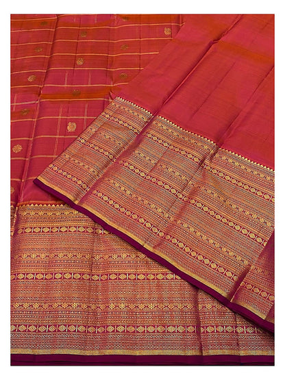 Handwoven Kanchipuram Silk Saree in Rani Pink with Gold Zari Border