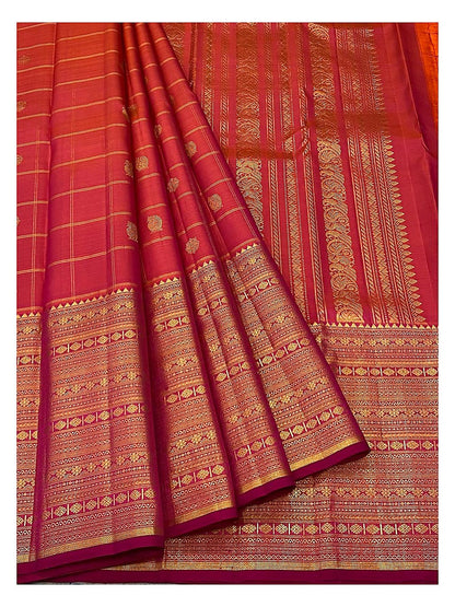 Handwoven Kanchipuram Silk Saree in Rani Pink with Gold Zari Border