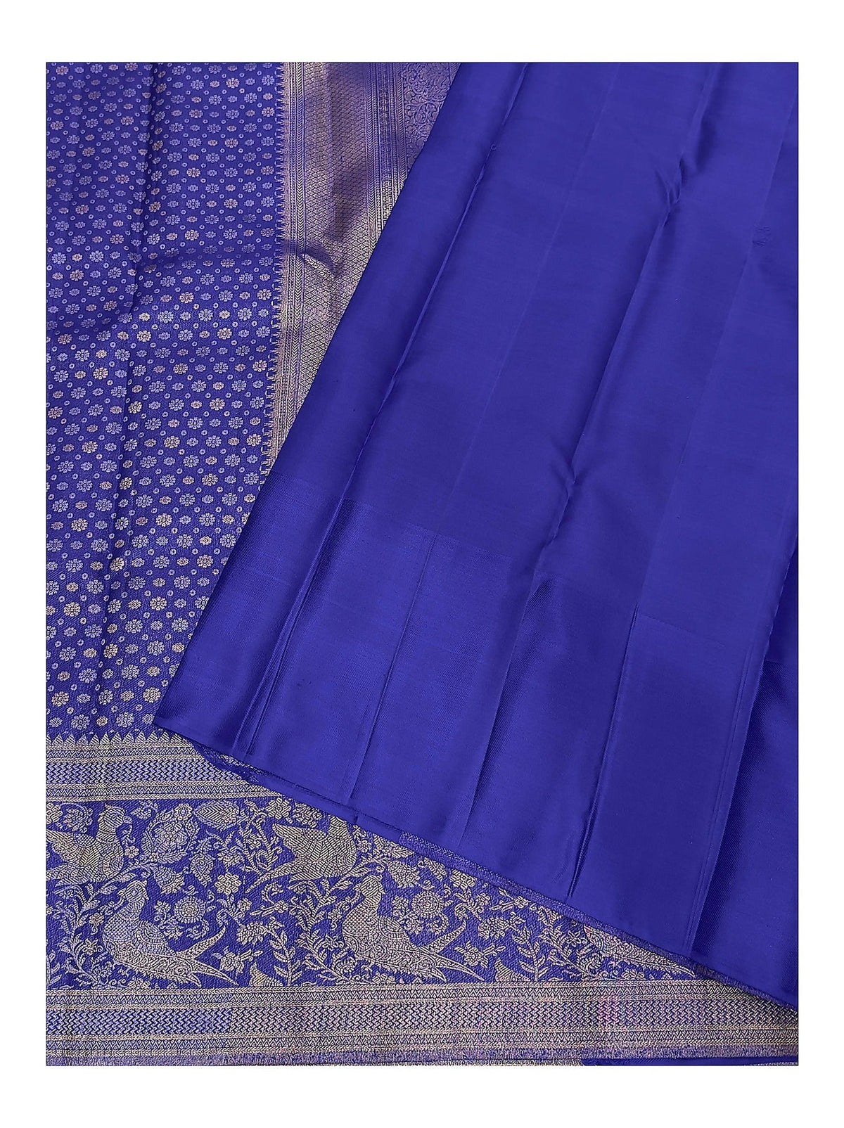 Handwoven Kanchipuram Silk Saree in Royal Blue with Peacock Border with blouse piece