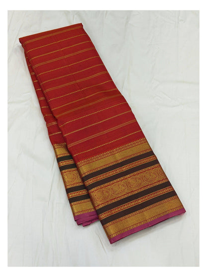 Handwoven Kanchipuram Silk Saree in Rust Orange with Pink Contrast Pallu