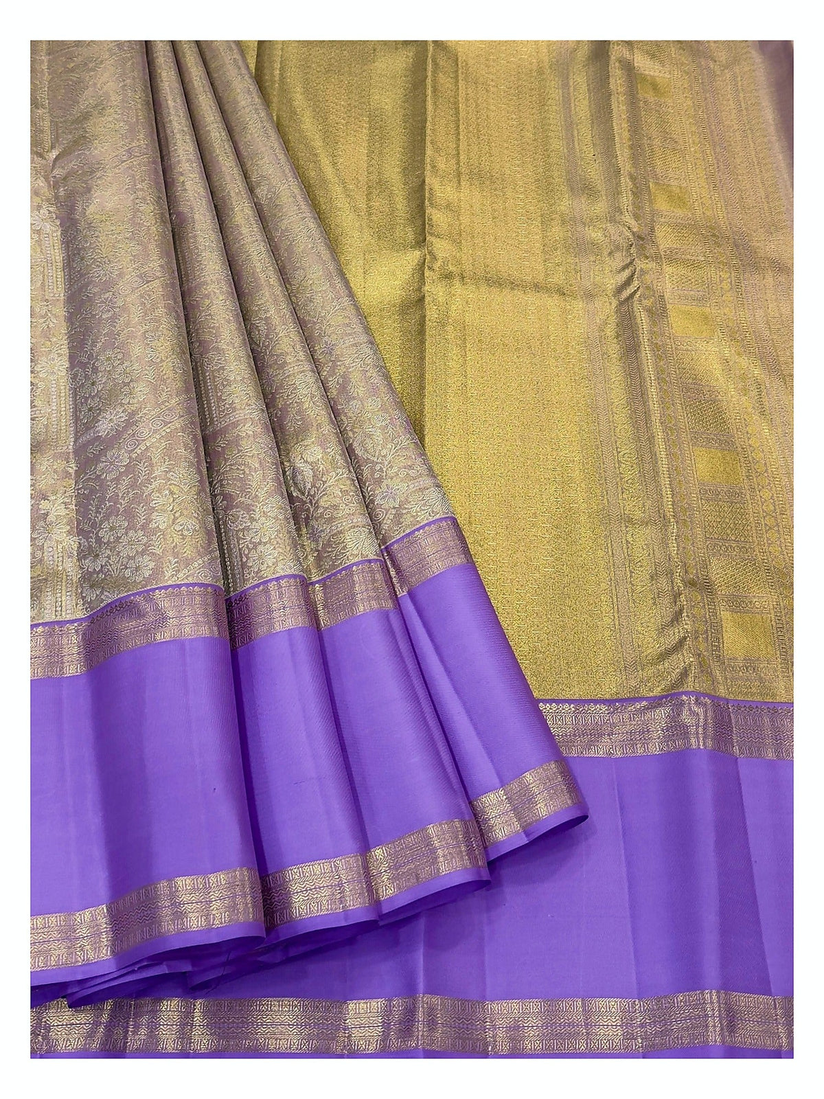 Handwoven Kanchipuram Silk Saree in Violet with Gold-Toned Woven Body