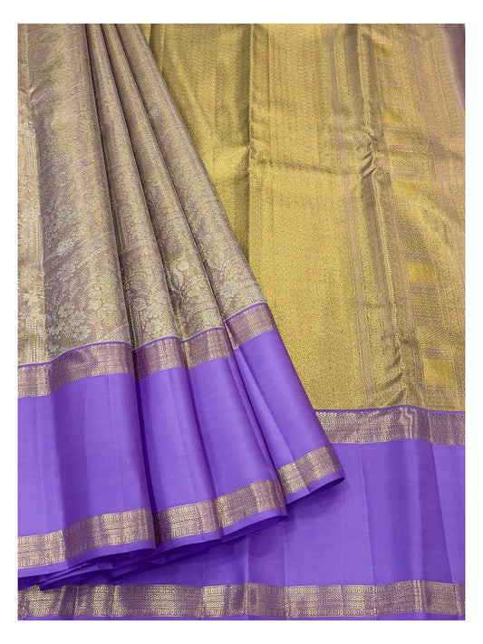 Handwoven Kanchipuram Silk Saree in Violet with Gold-Toned Woven Body
