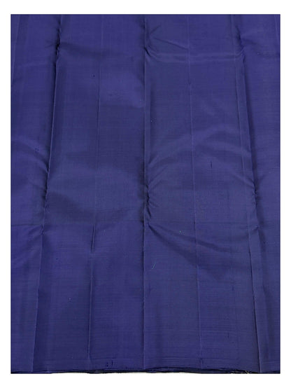 Handwoven Kanchipuram Silk Saree - Indigo Blue with Magenta-Gold Brocade Pallu and Zari Motifs