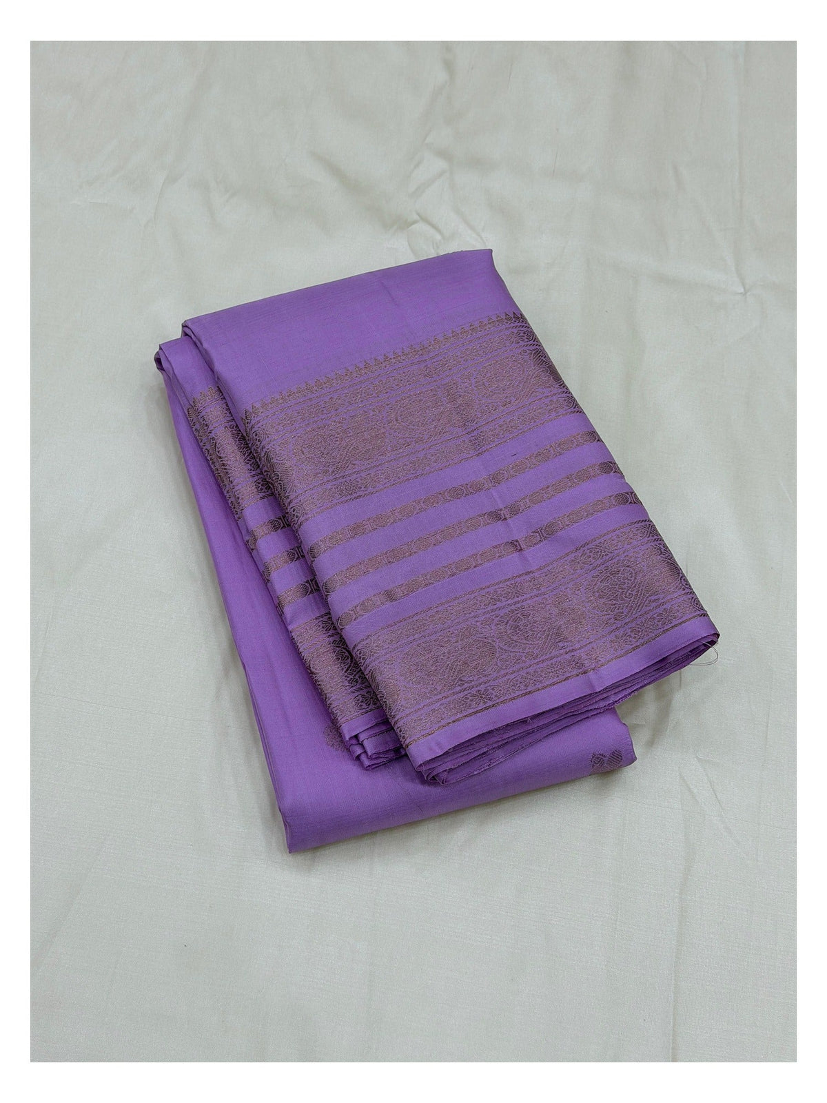 Handwoven Kanchipuram Silk Saree - Lilac with Gold-Toned Border front view