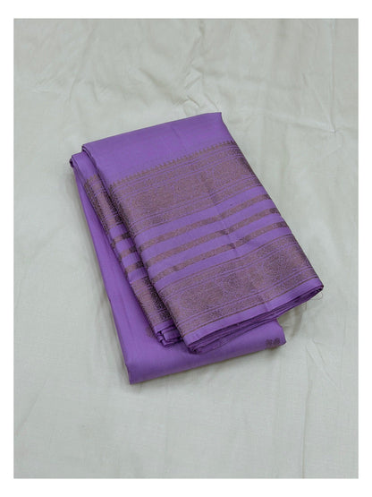 Handwoven Kanchipuram Silk Saree - Lilac with Gold-Toned Border front view