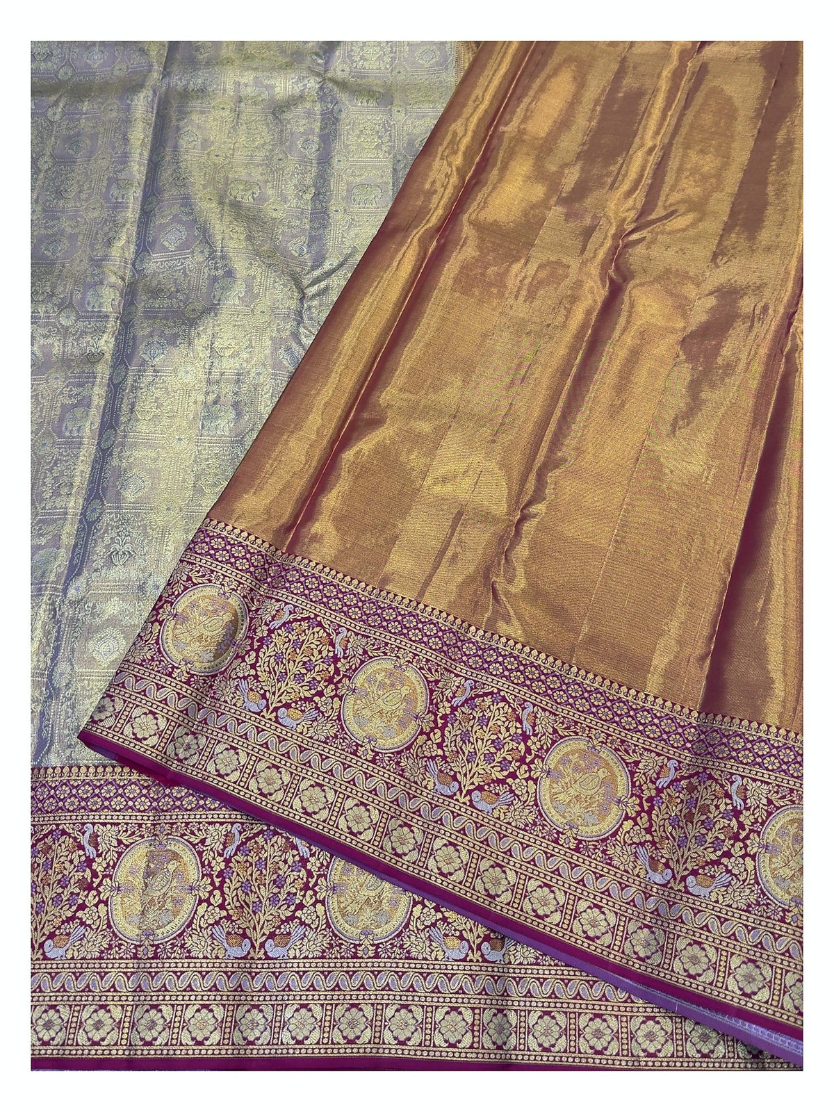Handwoven Kanchipuram Silk Saree - Lilac with Magenta Zari Border
