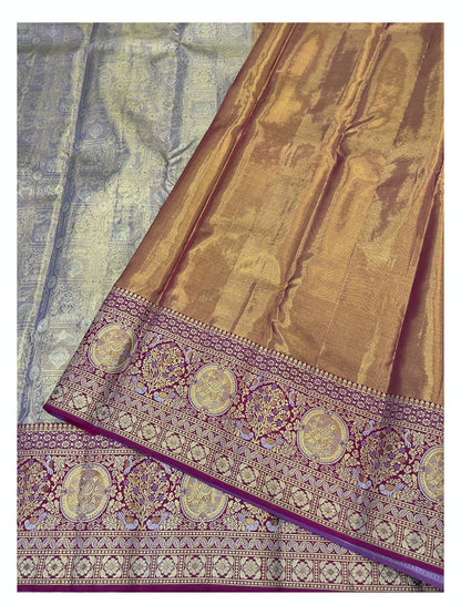 Handwoven Kanchipuram Silk Saree - Lilac with Magenta Zari Border