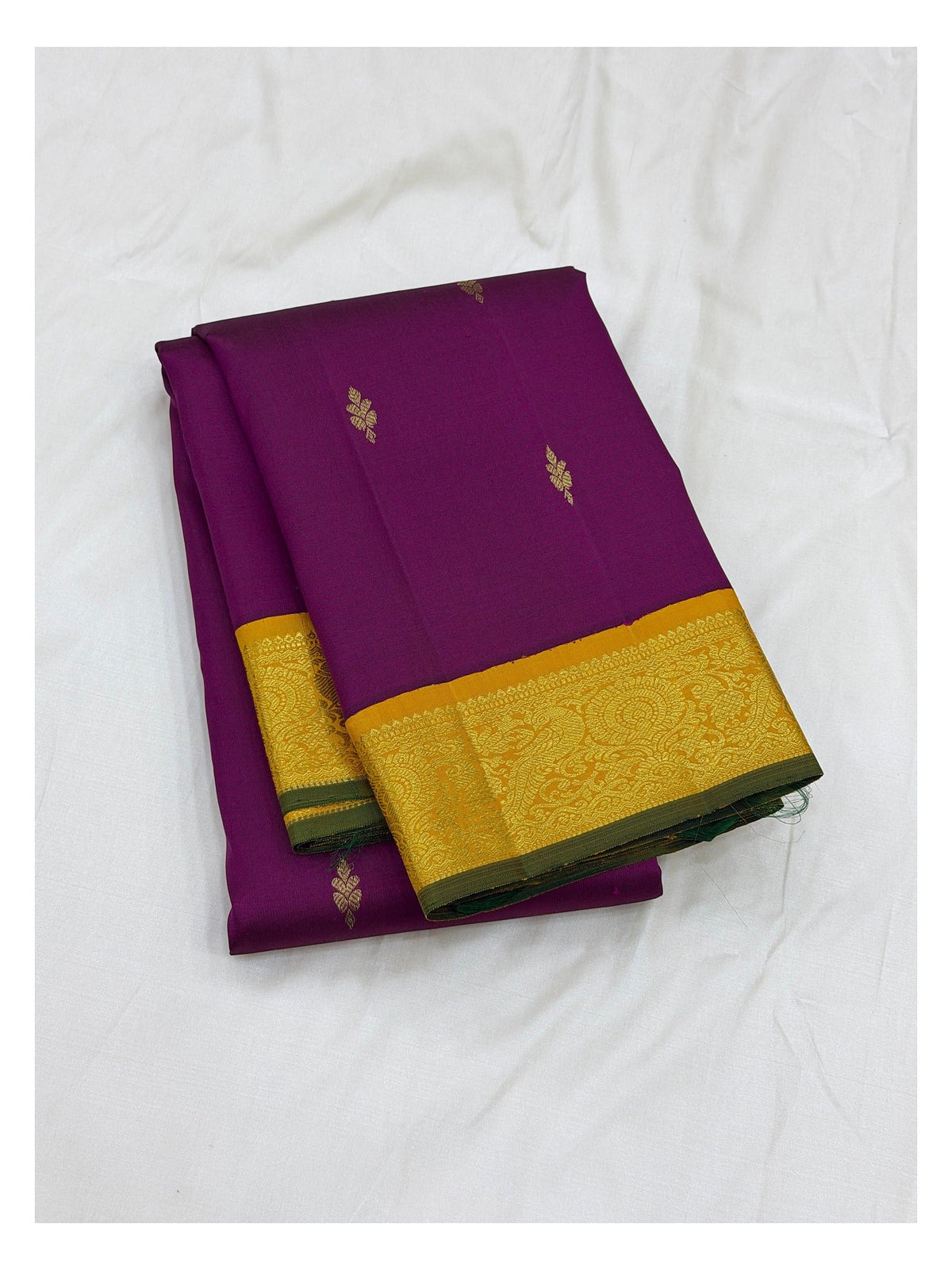 Handwoven Kanchipuram Silk Saree - Magenta with Broad Gold-Toned Border front view