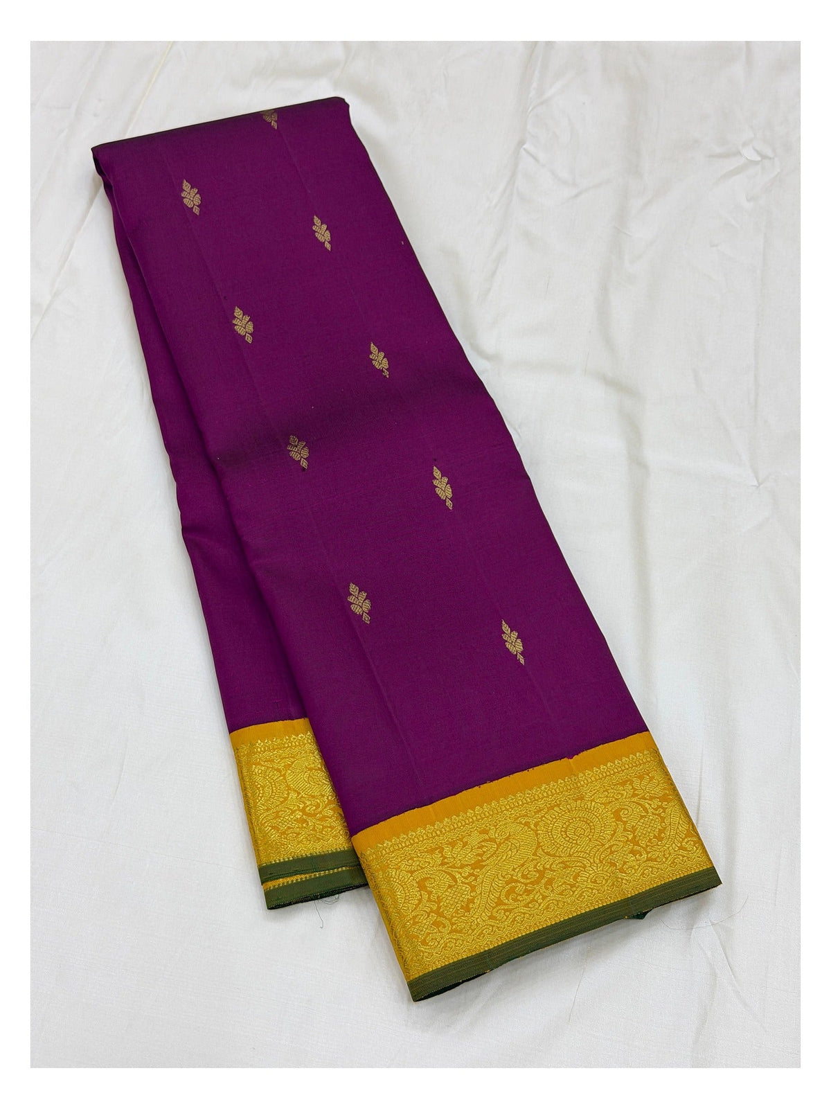 Handwoven Kanchipuram Silk Saree - Magenta with Broad Gold-Toned Border
