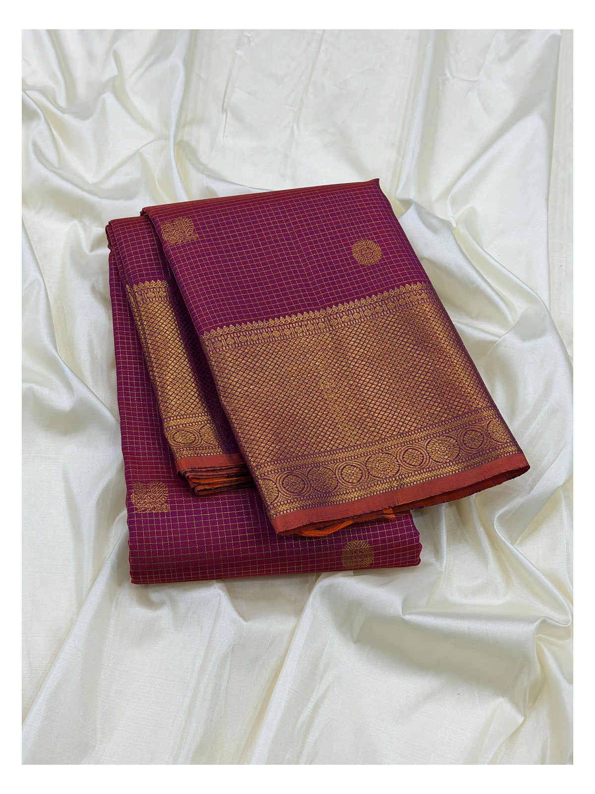 Handwoven Kanchipuram Silk Saree - Magenta with Gold-Toned Border