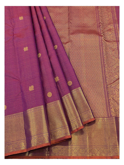 Handwoven Kanchipuram Silk Saree - Magenta with Gold-Toned Border