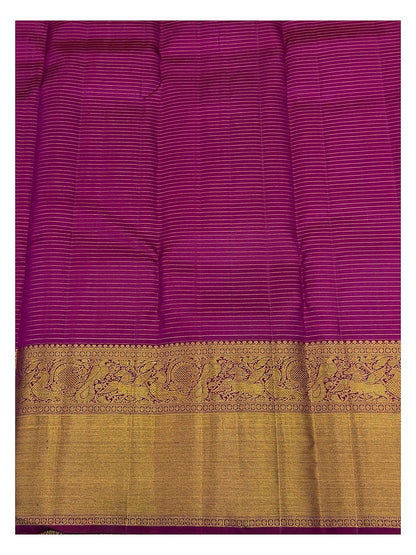 Handwoven Kanchipuram Silk Saree - Magenta with Gold Zari Checks and Peacock Border