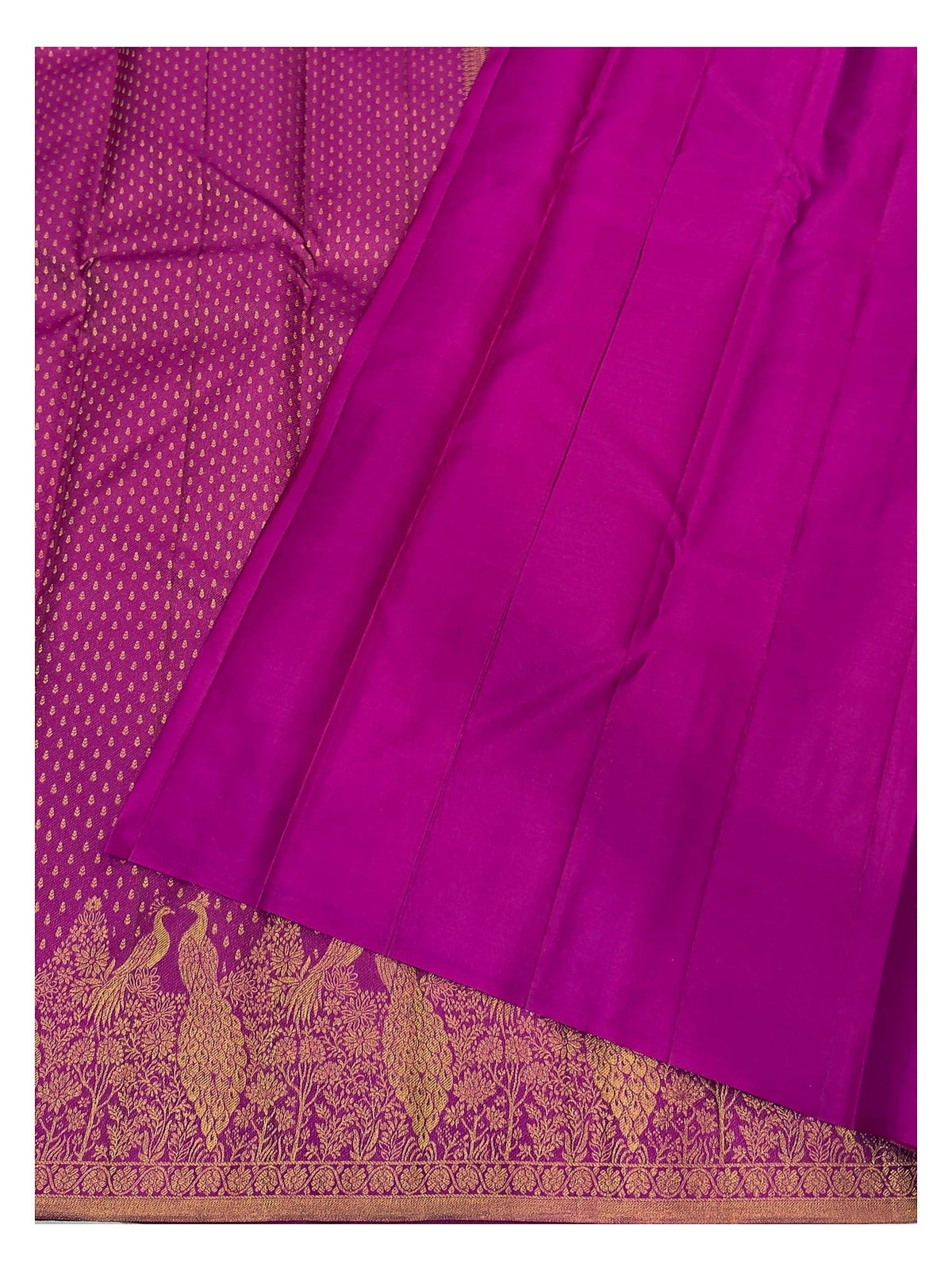 Handwoven Kanchipuram Silk Saree - Magenta with Peacock Border