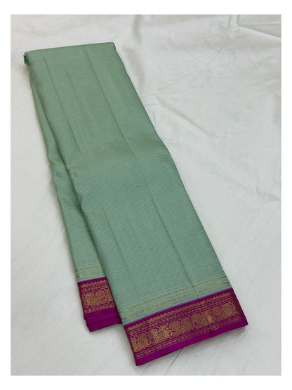 Handwoven Kanchipuram Silk Saree - Mint Green with Magenta Contrast Border