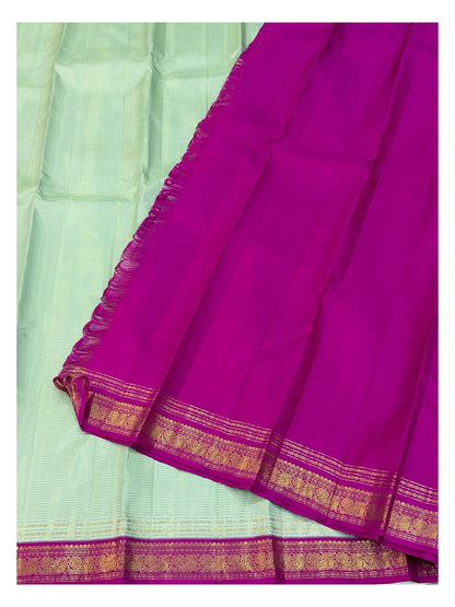Handwoven Kanchipuram Silk Saree - Mint Green with Magenta Contrast Border