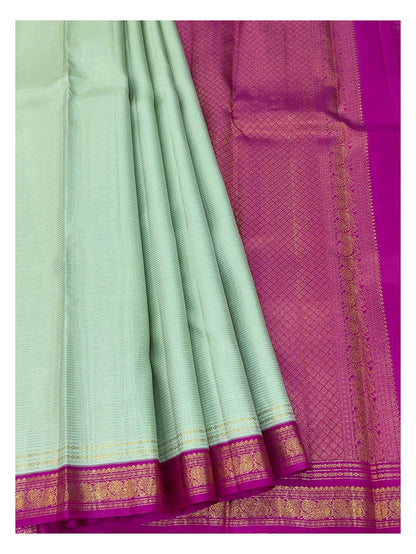 Handwoven Kanchipuram Silk Saree - Mint Green with Magenta Contrast Border