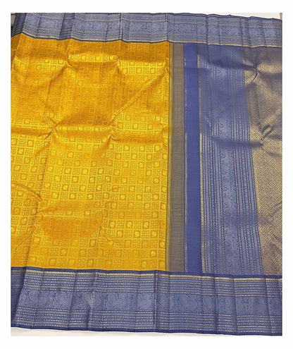 Handwoven Kanchipuram Silk Saree - Mustard and Blue