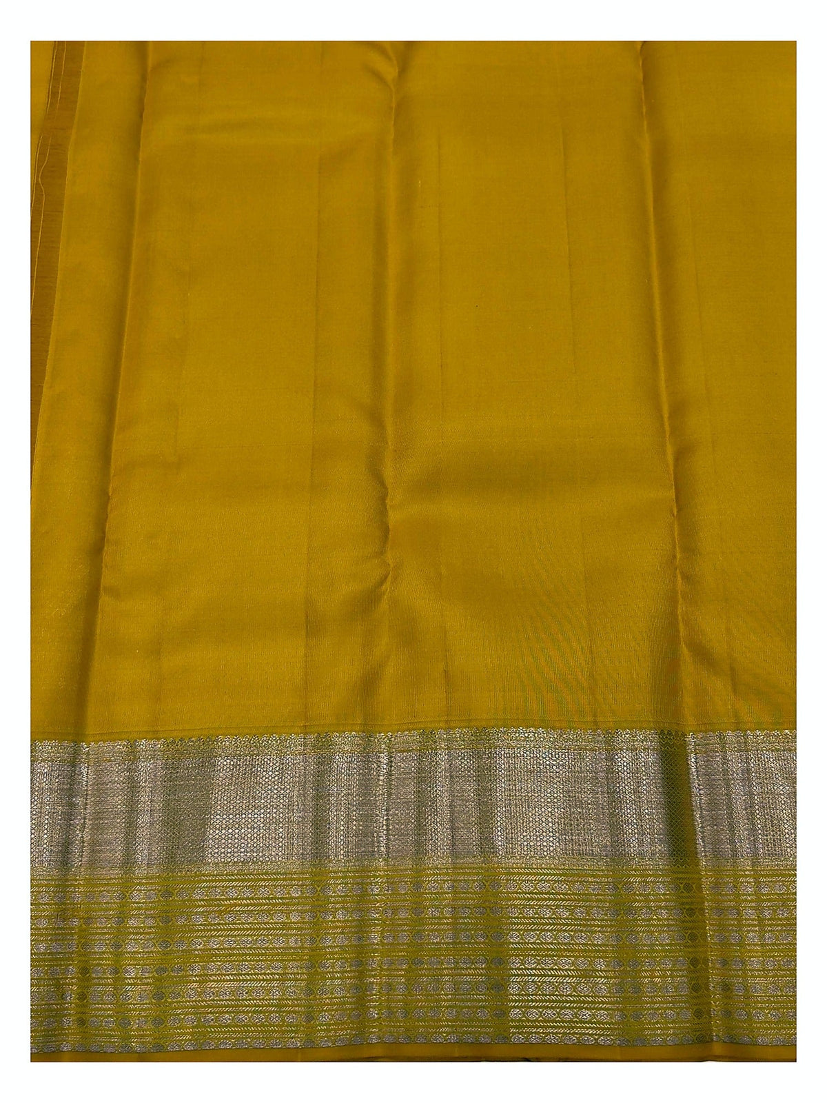 Handwoven Kanchipuram Silk Saree - Mustard Yellow with Gold-Toned Leaf Weave and Broad Woven Pallu
