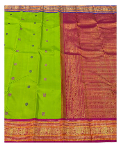 Handwoven Kanchipuram Silk Saree - Parrot Green with Magenta Contrast Border