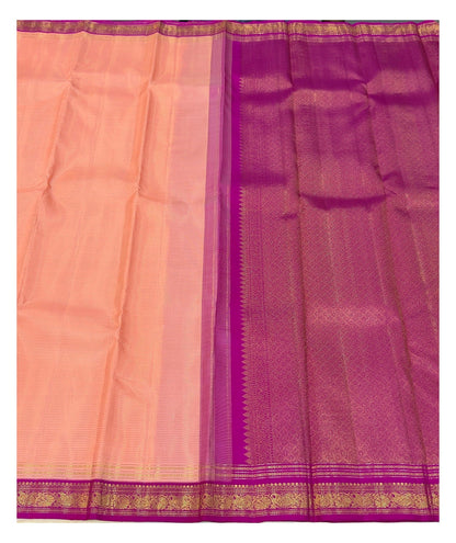 Handwoven Kanchipuram Silk Saree - Peach with Magenta Zari Border