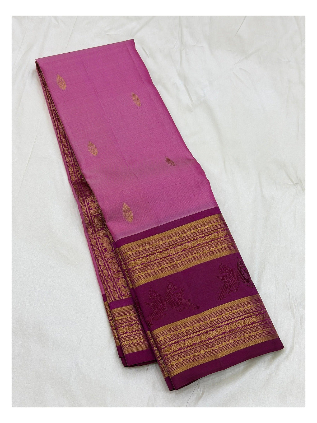 Handwoven Kanchipuram Silk Saree - Pink with Contrast Magenta Border