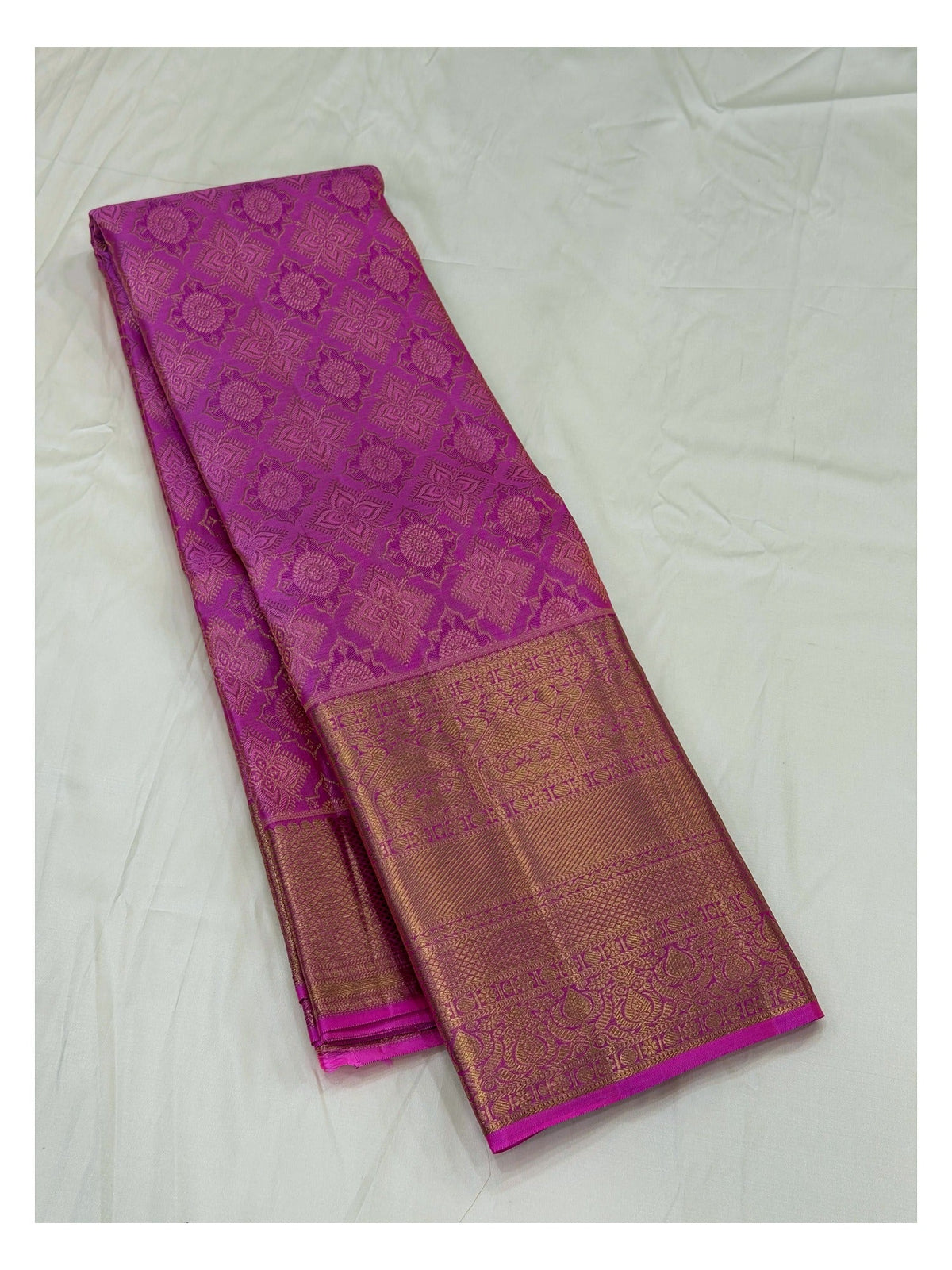 Handwoven Kanchipuram Silk Saree - Pink with Rich Gold Zari Border
