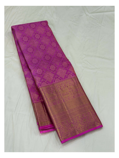 Handwoven Kanchipuram Silk Saree - Pink with Rich Gold Zari Border