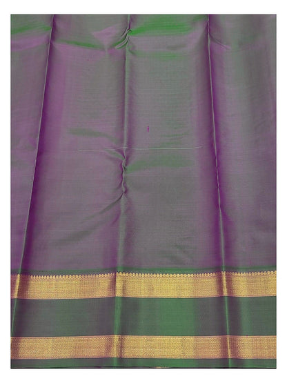 Handwoven Kanchipuram Silk Saree - Purple with Green Border front view