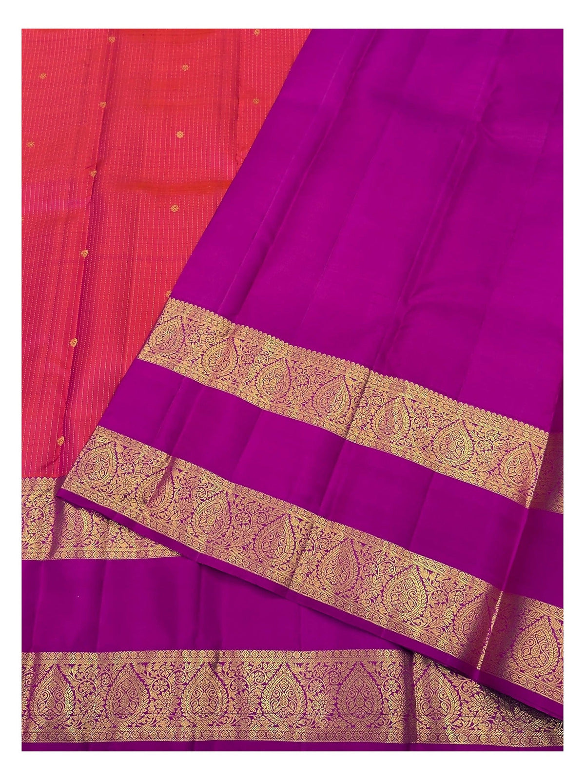 Handwoven Kanchipuram Silk Saree - Red with Magenta Contrast Border