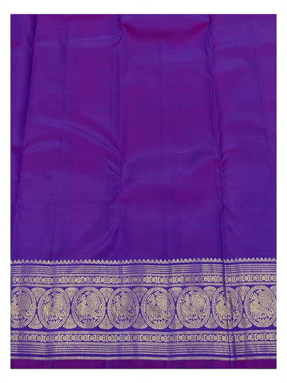 Handwoven Kanchipuram Silk Saree - Royal Blue Checks with Violet Peacock Border