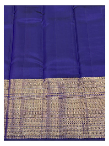 Handwoven Kanchipuram Silk Saree - Royal Blue with Gold Floral Vine Weave and Broad Zari Pallu